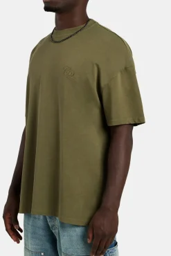 CLO-TOP-TEE Oversized C 3D Embroidered T-Shirt - Khaki