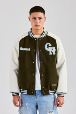 CLO-TOP-OUT Oversized CN Applique Bomber Jacket - Green