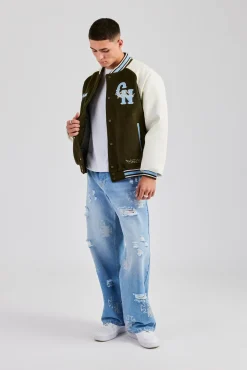 CLO-TOP-OUT Oversized CN Applique Bomber Jacket - Green