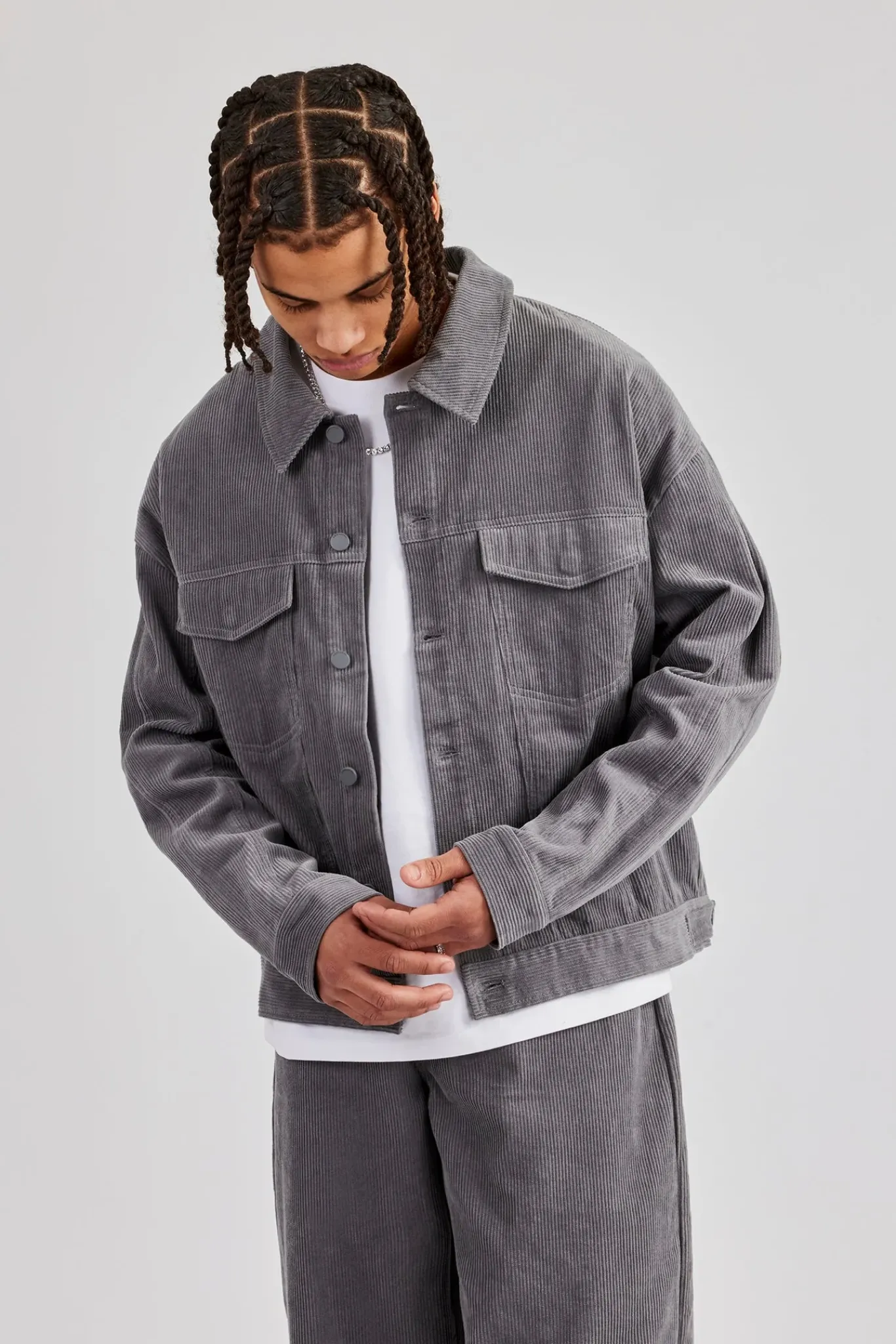 CLO-TOP-OUT Oversized Cord Jacket - Grey