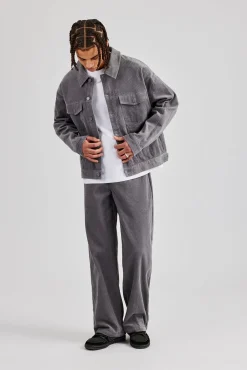 CLO-SET Oversized Cord Jacket & Straight Leg Trouser - Grey