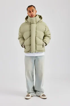CLO-TOP-OUT Oversized Hooded Puffer Jacket - Sage