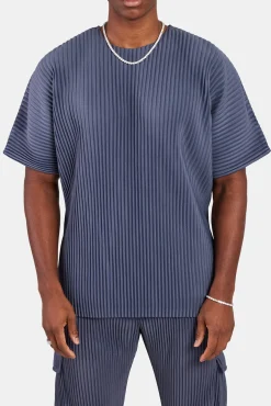 CLO-TOP-TEE Oversized Pleated T-Shirt - Dusty Blue
