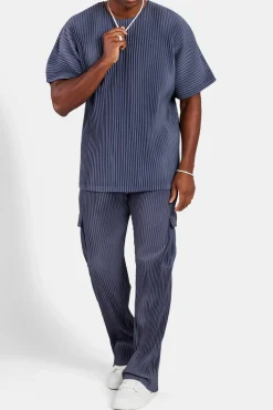 CLO-TOP-TEE Oversized Pleated T-Shirt - Dusty Blue