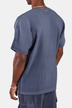 CLO-TOP-TEE Oversized Pleated T-Shirt - Dusty Blue