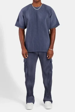 CLO-TOP-TEE Oversized Pleated T-Shirt - Dusty Blue