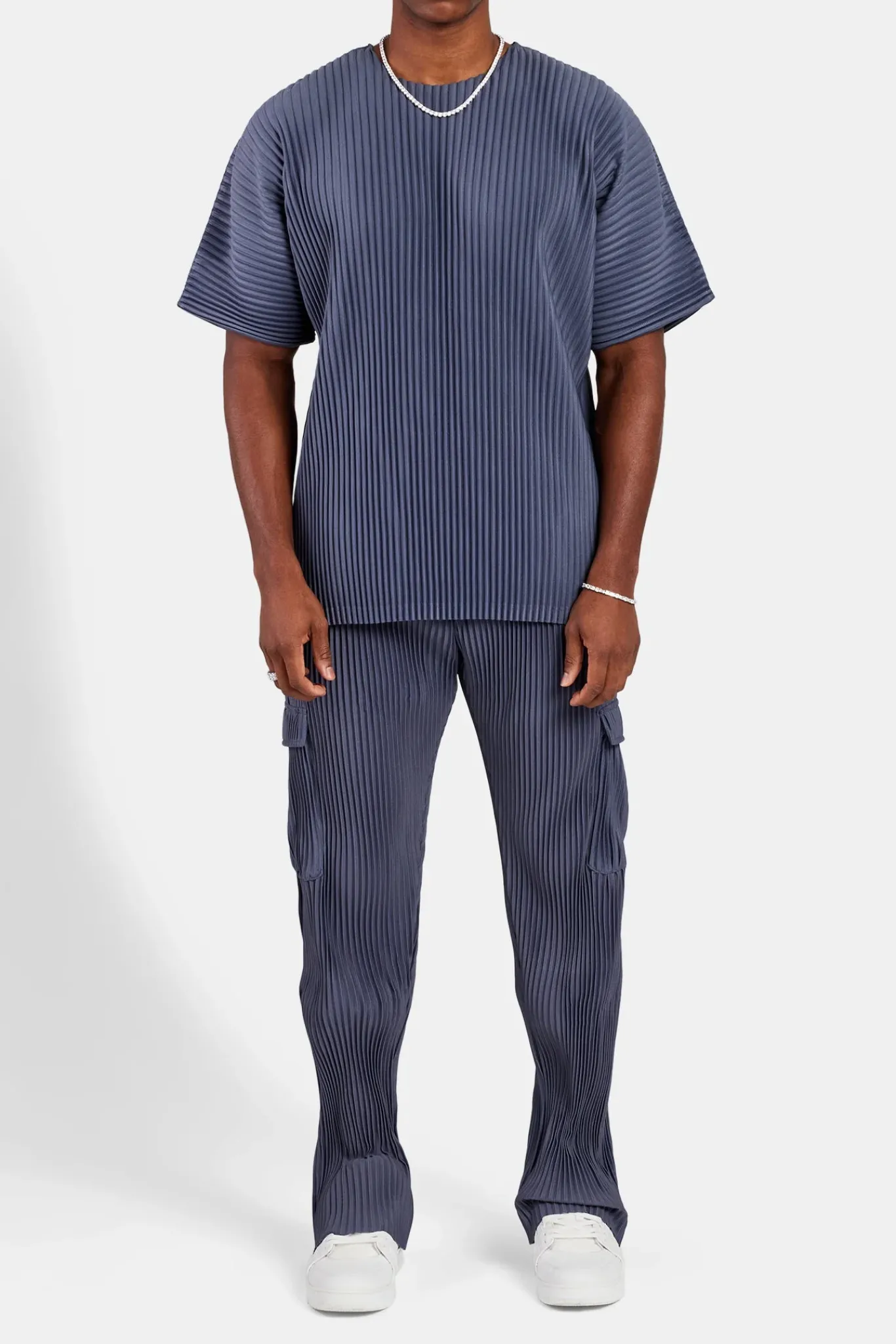 CLO-TOP-TEE Oversized Pleated T-Shirt - Dusty Blue