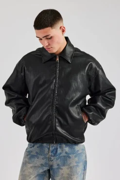 CLO-TOP-OUT Oversized PU Bomber - Black