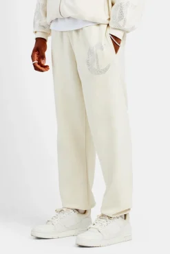 CLO-BOT-TRO Oversized Rhinestone Joggers - Ecru