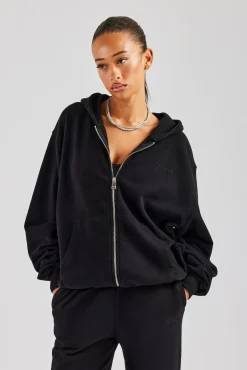 Women CLO-TOP-HS-HOOD Oversized Zip Hoodie - Black