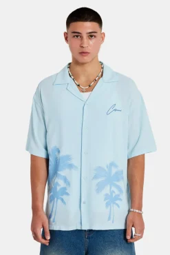 CLO-TOP-SHIR Palm Print Shirt - Light Blue