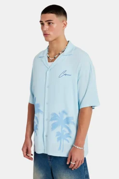 CLO-TOP-SHIR Palm Print Shirt - Light Blue