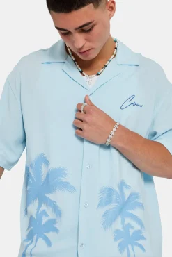CLO-TOP-SHIR Palm Print Shirt - Light Blue