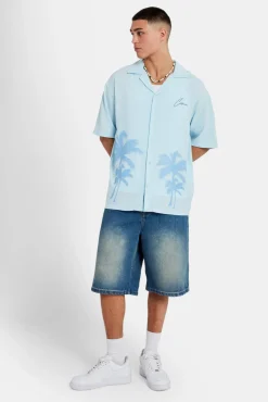 CLO-TOP-SHIR Palm Print Shirt - Light Blue