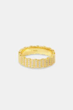 JWL-RNG Panelled Iced Ring - 6mm - Gold