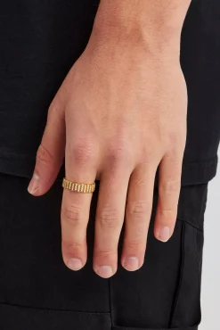 JWL-RNG Panelled Iced Ring - 6mm - Gold