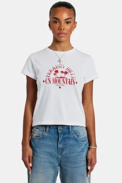 Women CLO-TOP-TEE Paraiso Palm Baby Tee - White