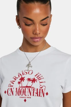 Women CLO-TOP-TEE Paraiso Palm Baby Tee - White