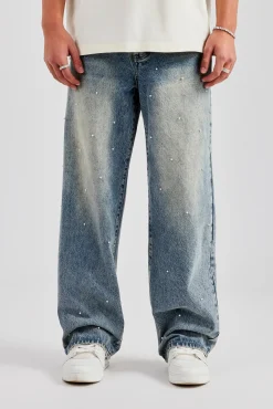 CLO-BOT-DEN Pearl Detail Baggy Jean- Antique Wash