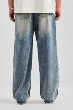 CLO-BOT-DEN Pearl Detail Baggy Jean- Antique Wash