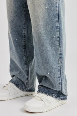 CLO-BOT-DEN Pearl Detail Baggy Jean- Antique Wash