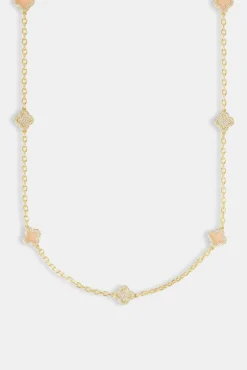 Women JWL-NECK Pink Agate & Iced Motif Rolo Chain - 10mm