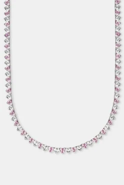 Women JWL-CHN Pink & Clear Heart Tennis Chain - White