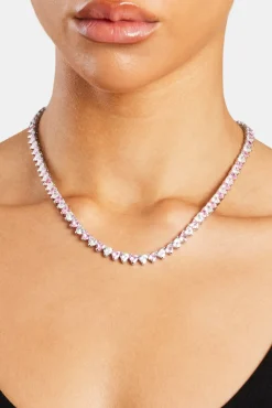Women JWL-CHN Pink & Clear Heart Tennis Chain - White