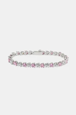Women JWL-BRA Pink & Clear Heart Tennis Bracelet - White