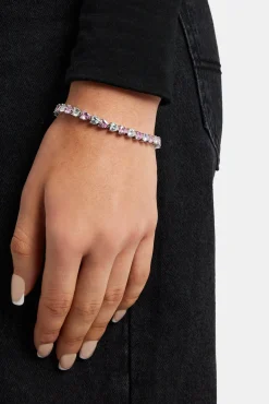 Women JWL-BRA Pink & Clear Heart Tennis Bracelet - White