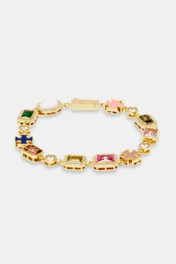 Women JWL-BRA Pink & Green Multi Gem Stone Motif Bracelet - Gold