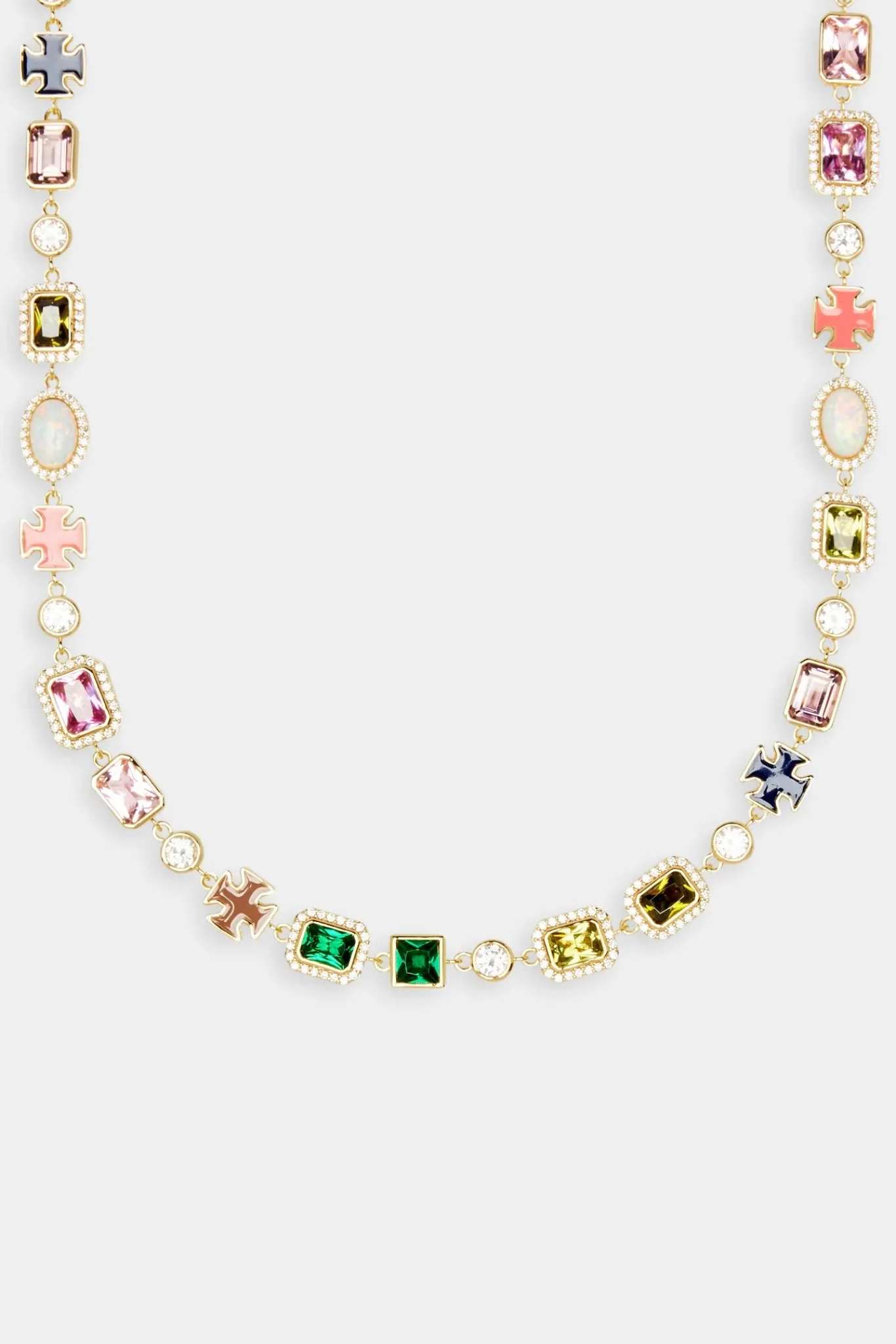 Women JWL-BUND Pink & Green Multi Gem Stone Motif Necklace & Bracelet - Gold