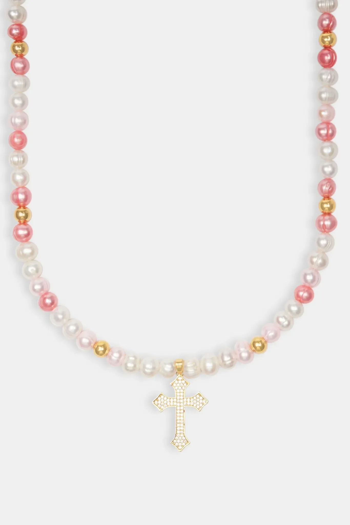 Women JWL-NECK-PRL Pink Bead & Cross Freshwater Pearl Necklace