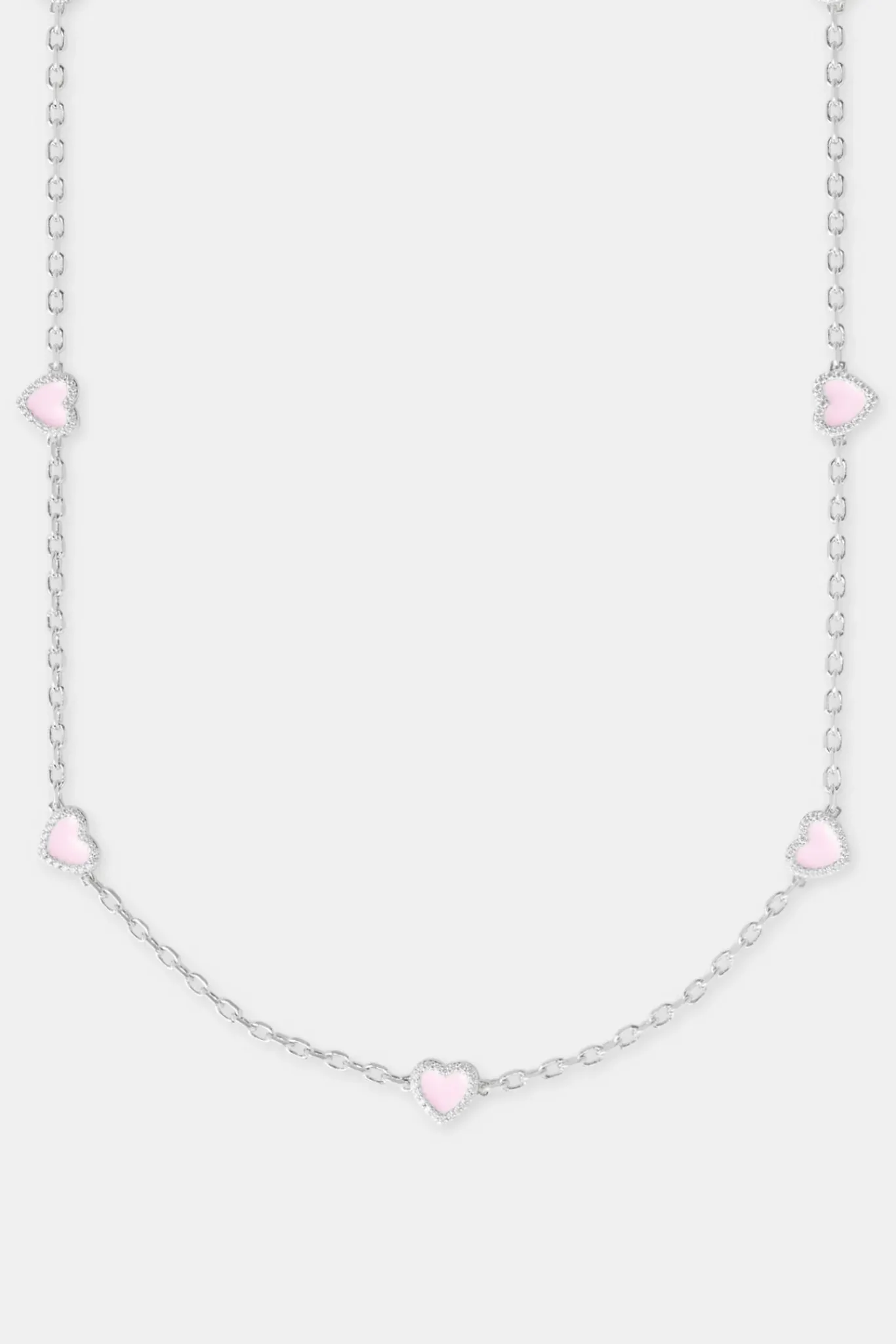 Women JWL-NECK Pink Enamel Heart Rolo Necklace - 8mm