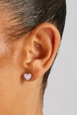 Women JWL-EAR Pink Enamel Heart Stud Earrings - 6mm