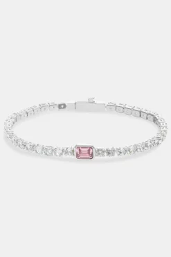 Women JWL-BRA Pink Gemstone Tennis Bracelet - White 3mm