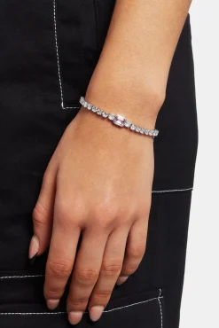Women JWL-BRA Pink Gemstone Tennis Bracelet - White 3mm