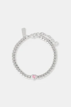 Women JWL-BRA Pink Heart Cuban Bracelet - 5mm