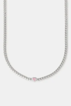 Women JWL-CHN Pink Heart Cuban Chain - 5mm