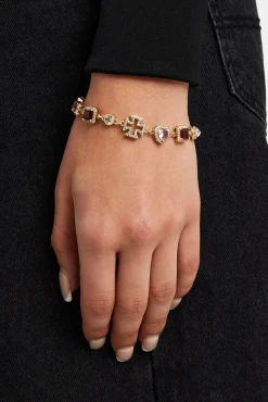 Women JWL-BRA Pink Heart Multi Gem Bracelet - Gold