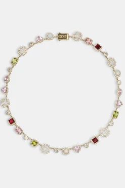 Women JWL-NECK Pink Heart Multi Gem Chain - Gold
