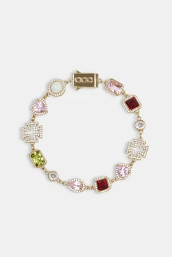 Women JWL-BUND Pink Heart Multi Gem Chain & Bracelet - Gold