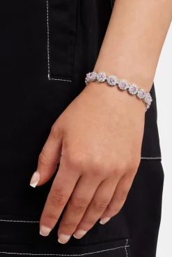 Women JWL-BRA Pink Iced Floral Tennis Bracelet
