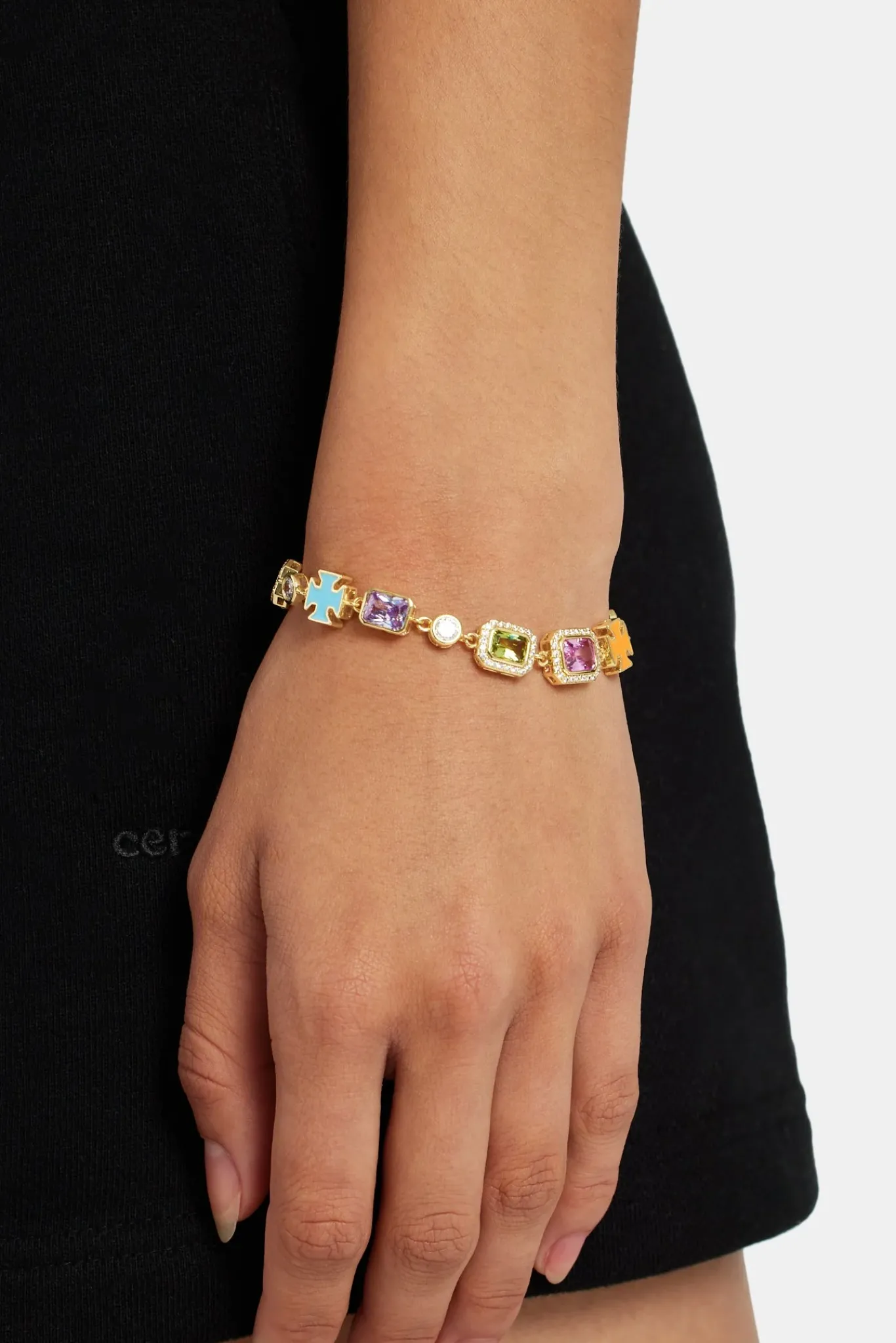 Women JWL-BRA Pink Multi Gemstone Motif Bracelet - Gold