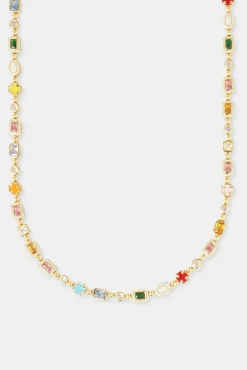 Women JWL-CHN Pink Multi Gemstone Motif Necklace - 6mm
