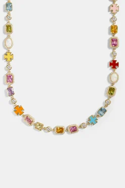 Women JWL-BUND Pink Multi Gemstone Motif Necklace & Bracelet - Gold