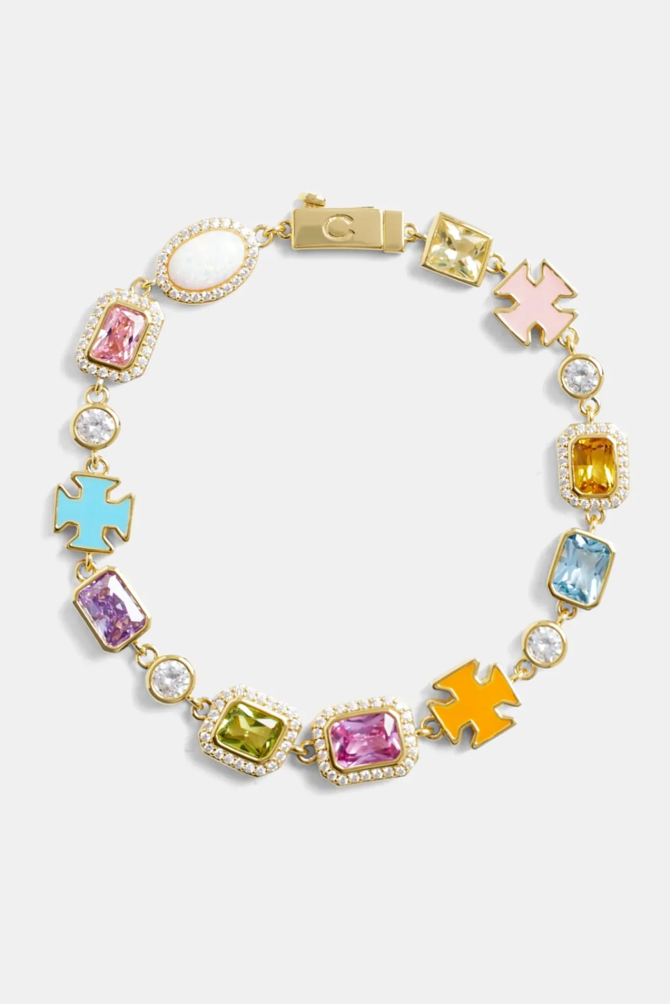 Women JWL-BUND Pink Multi Gemstone Motif Necklace & Bracelet - Gold