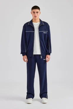 CLO-BOT-TRO Piping Split Hem Trouser - Navy