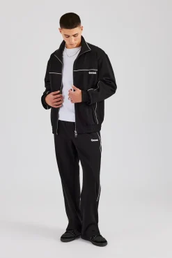 CLO-SET Piping Zip Through Jacket & Trouser - Black