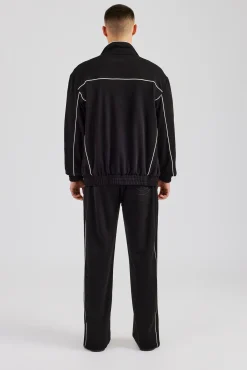 CLO-SET Piping Zip Through Jacket & Trouser - Black